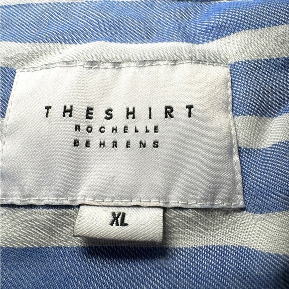 NWOT Rochelle Behrens The Shirt Top Sz XL Blue White Striped Button Pajama Set - Picture 13 of 14